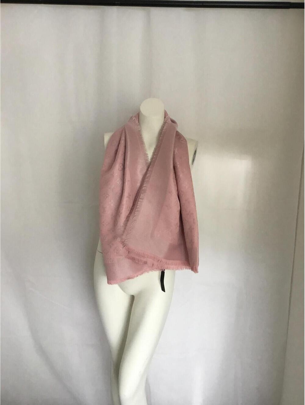 [396] Shawl Wrap Womens One Size Pink Monogram Fringe Scarf Italy